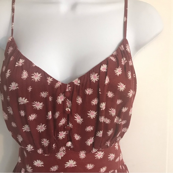 Aeropostale Women’s XL Brick Red Floral Daisy Print Side Split Midi Dress in EUC - Picture 5 of 16